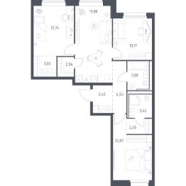 3-комн.кв., 76 м², этаж 4