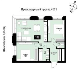 2-комн.кв., 62 м², этаж 13 2-комн.кв., 62 м², этаж 13