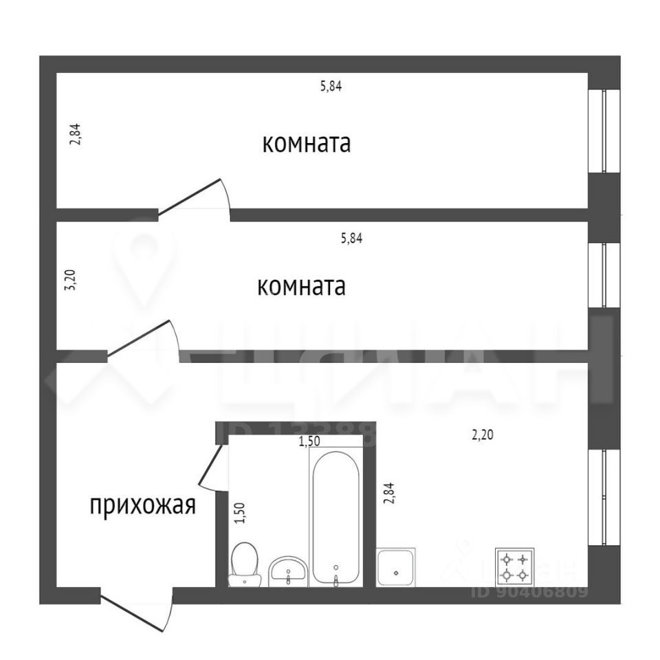Планировка этой квартиры по данным Циан