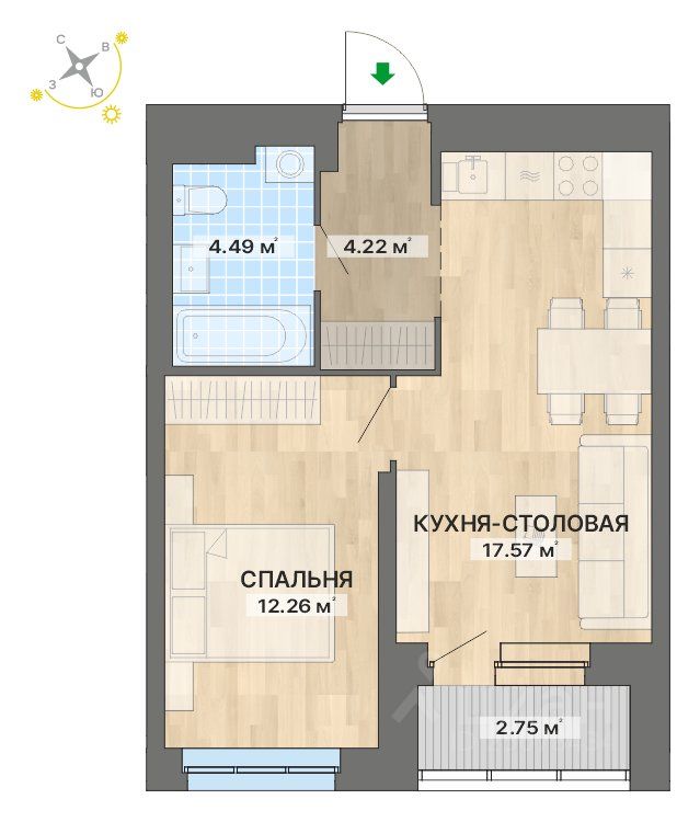 1-комн. квартира в ЖК Северное сияние
