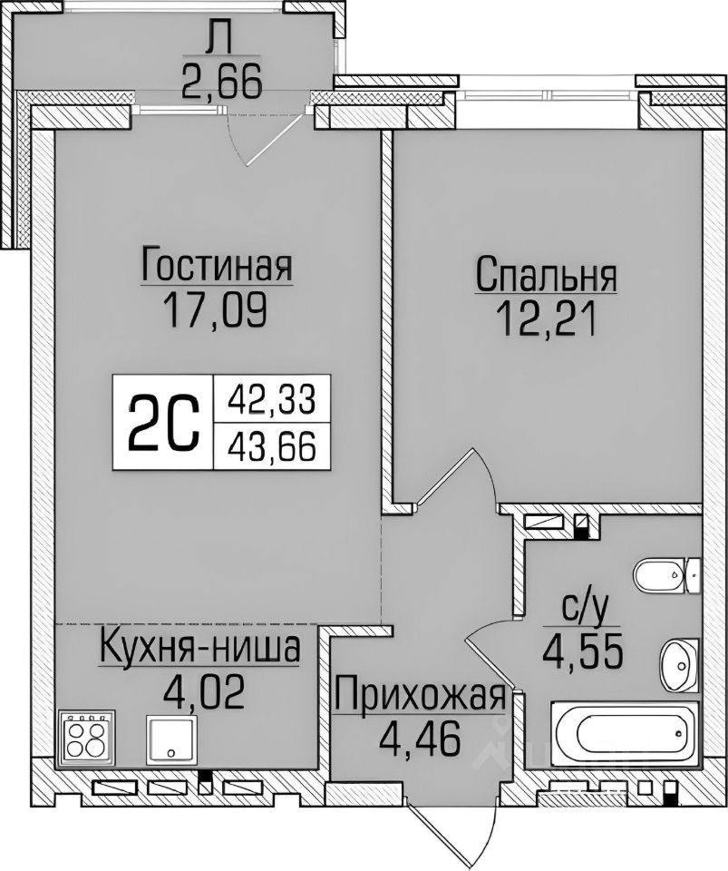 Планировка этой квартиры по данным Циан