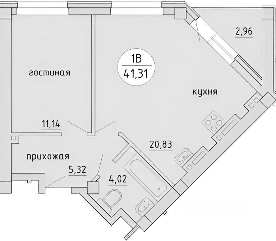 Планировка этой квартиры по данным Циан