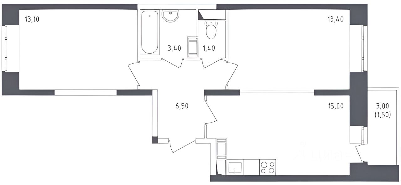 Планировка этой квартиры по данным Циан