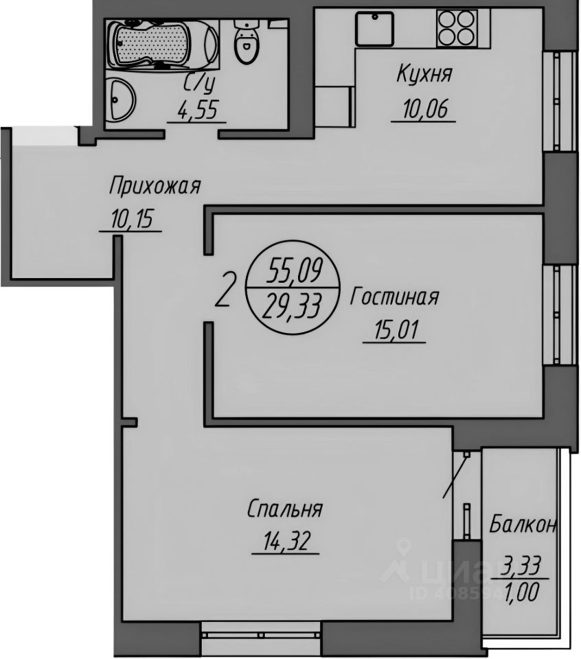 Планировка этой квартиры по данным Циан