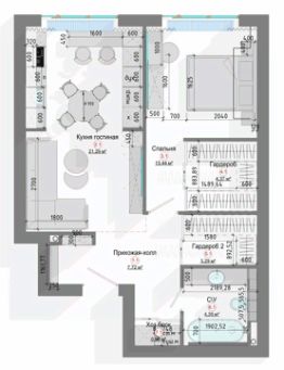 2-комн.кв., 58 м², этаж 5