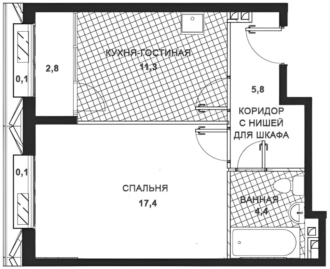 Планировка этой квартиры по данным Циан
