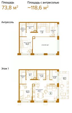 2-комн.апарт., 119 м², этаж 1