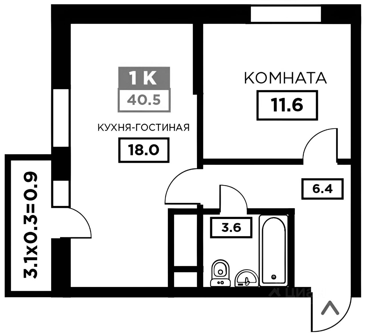 Планировка этой квартиры по данным Циан