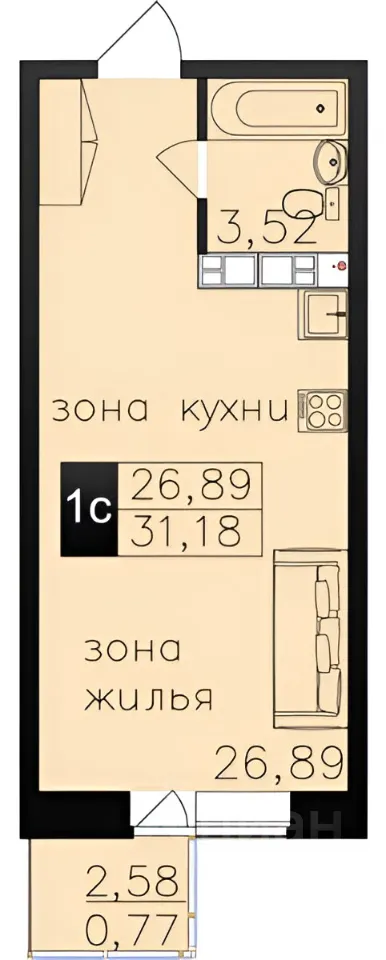 Планировка этой квартиры по данным Циан