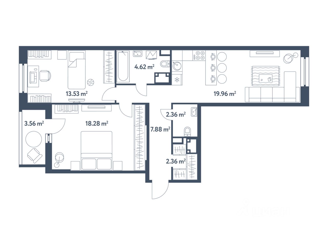 Продается3-комн.квартира,70,77м²