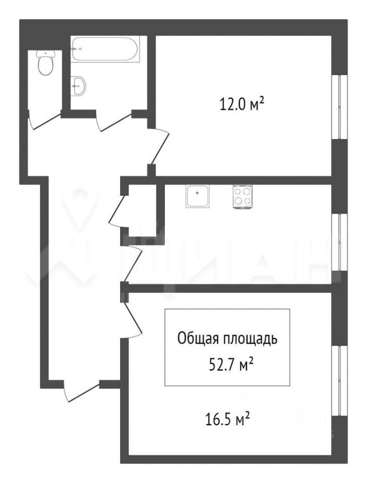 Планировка этой квартиры по данным Циан