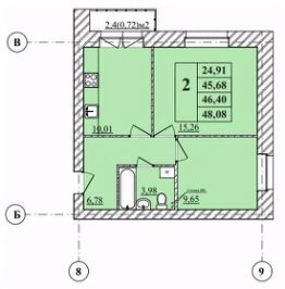 2-комн.кв., 48 м², этаж 3