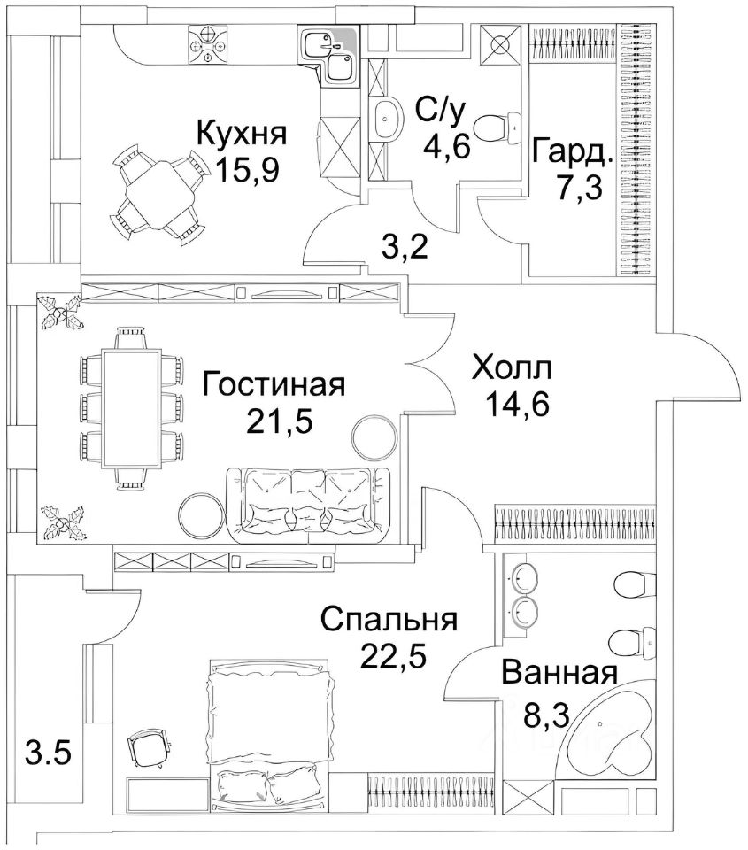 Планировка этой квартиры по данным Циан