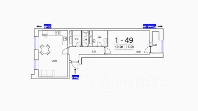 1-комн.кв., 50 м², этаж 5