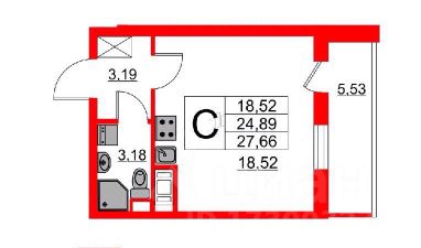 студия, 24 м², этаж 11