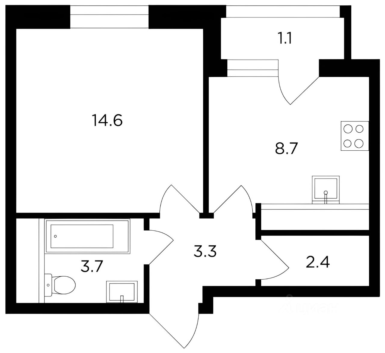 Планировка этой квартиры по данным Циан