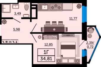 1-комн.кв., 35 м², этаж 1