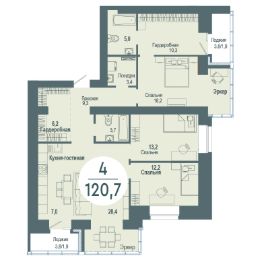 4-комн.кв., 121 м², этаж 17