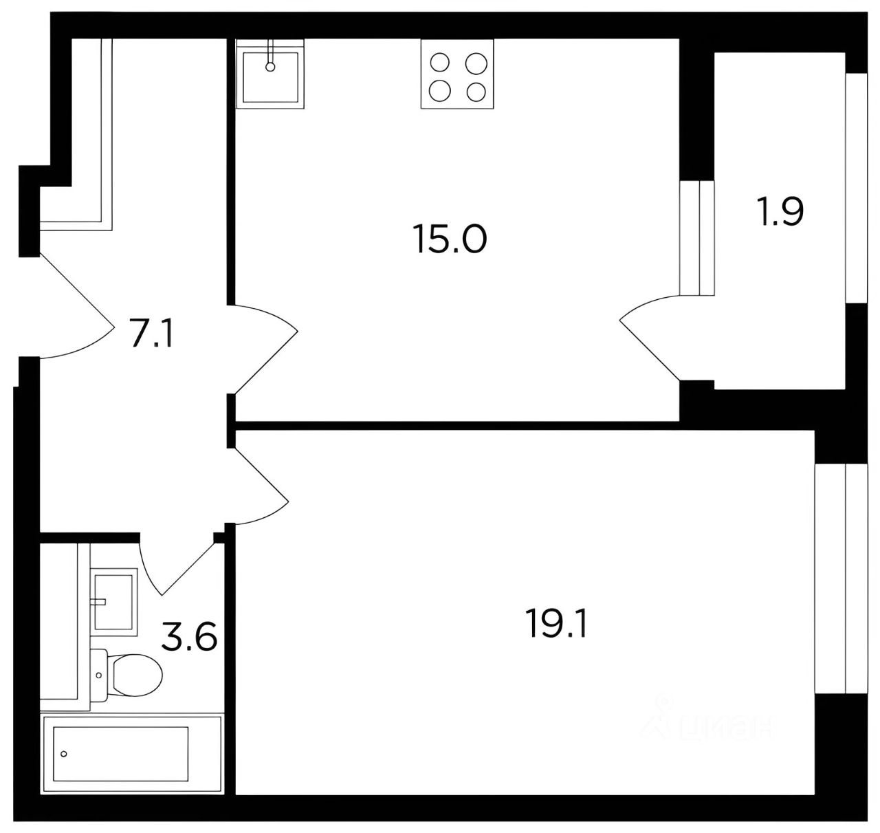 Планировка этой квартиры по данным Циан