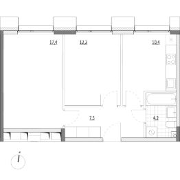 2-комн.апарт., 52 м², этаж 2