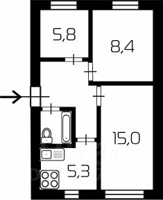 3-комн.кв., 42 м², этаж 1