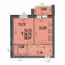 1-комн.кв., 39 м², этаж 5