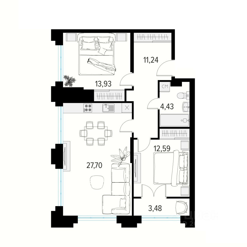 Продажа двухкомнатной квартиры 71,6м² пер. 1-й Осенний, 15, Рязань,  Рязанская область - база ЦИАН, объявление 286488862