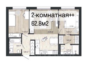 2-комн.кв., 63 м², этаж 4