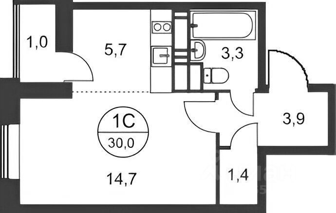 Планировка этой квартиры по данным Циан