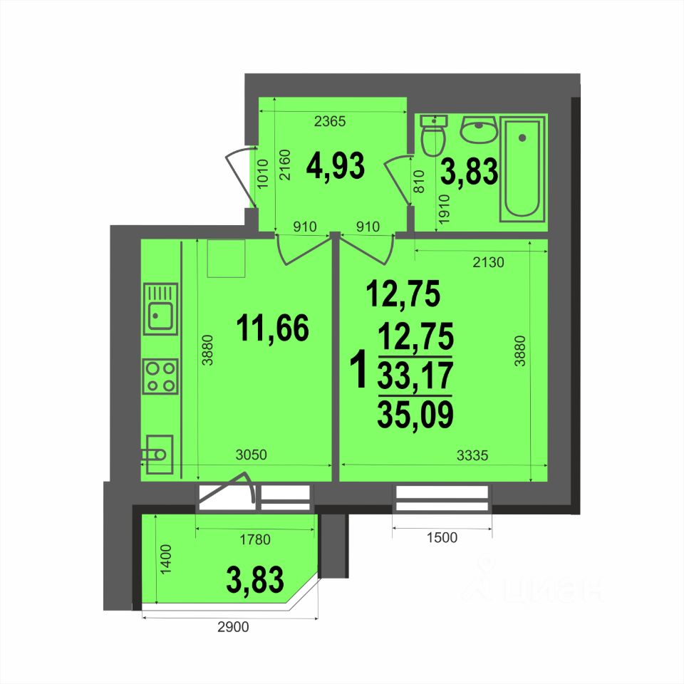 Продажа однокомнатной квартиры 35,1м² ул. 9 Мая, 8, Ковров, Владимирская  область, Ковровский район - база ЦИАН, объявление 264448156