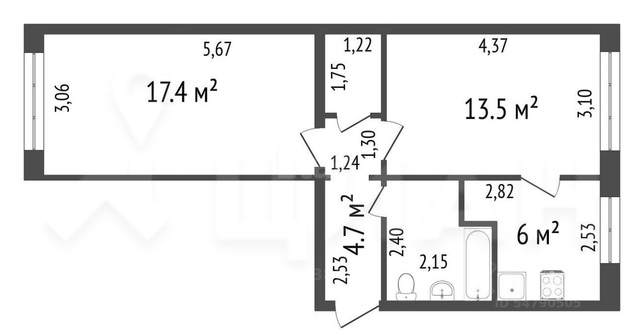 Планировка этой квартиры по данным Циан