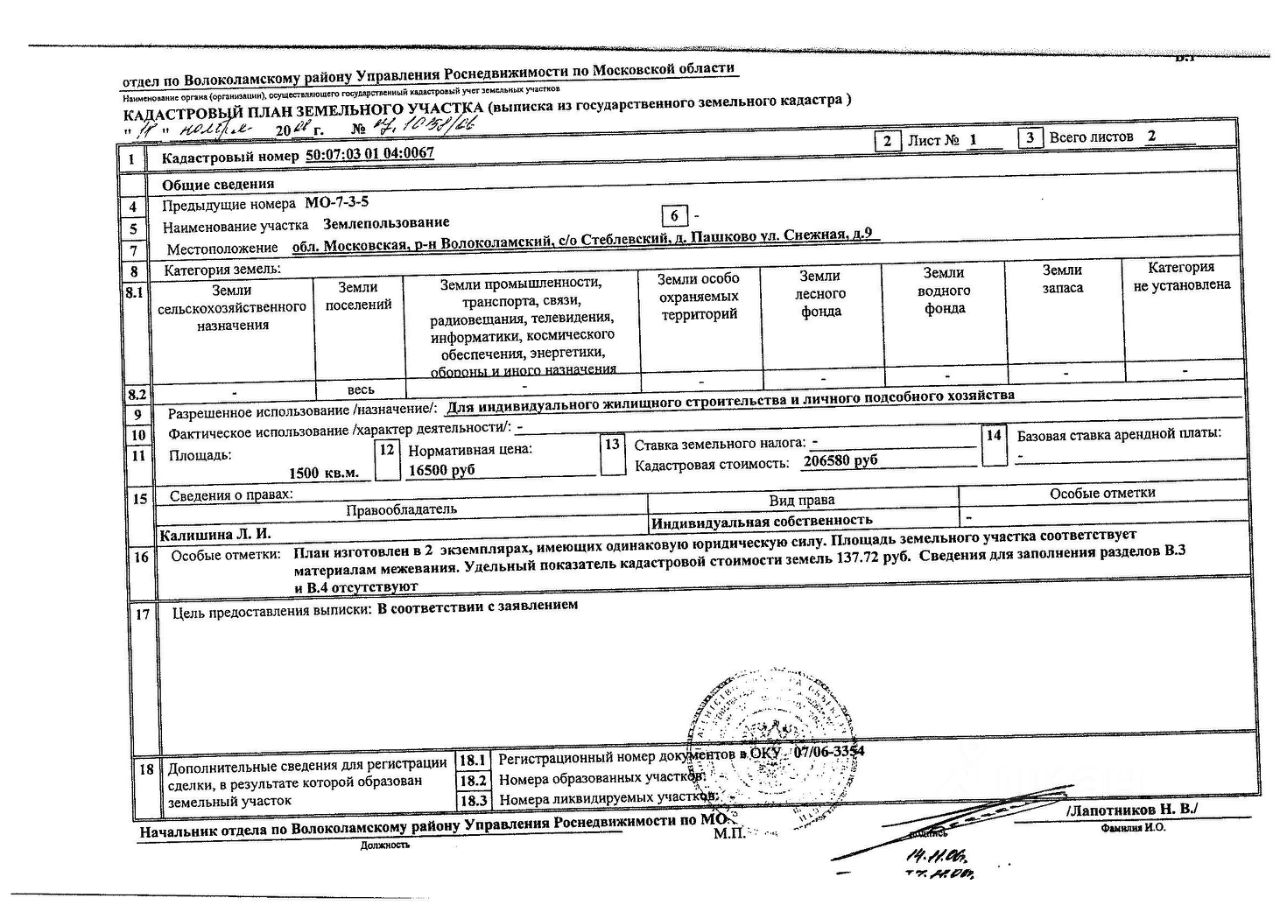 Продаю участок 15сот. Снежная ул., Московская область, Волоколамский район,  Пашково деревня - база ЦИАН, объявление 152273594