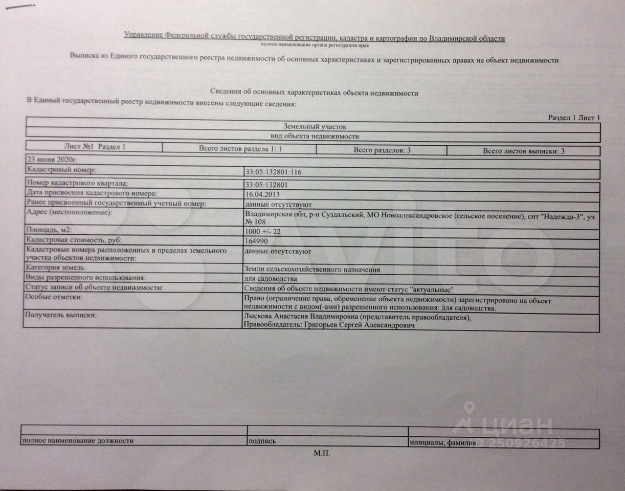 Продаю участок 10сот. Владимирская область, Суздальский район, Надежда-3  СНТ - база ЦИАН, объявление 250926425