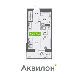 студия, 28 м², этаж 9