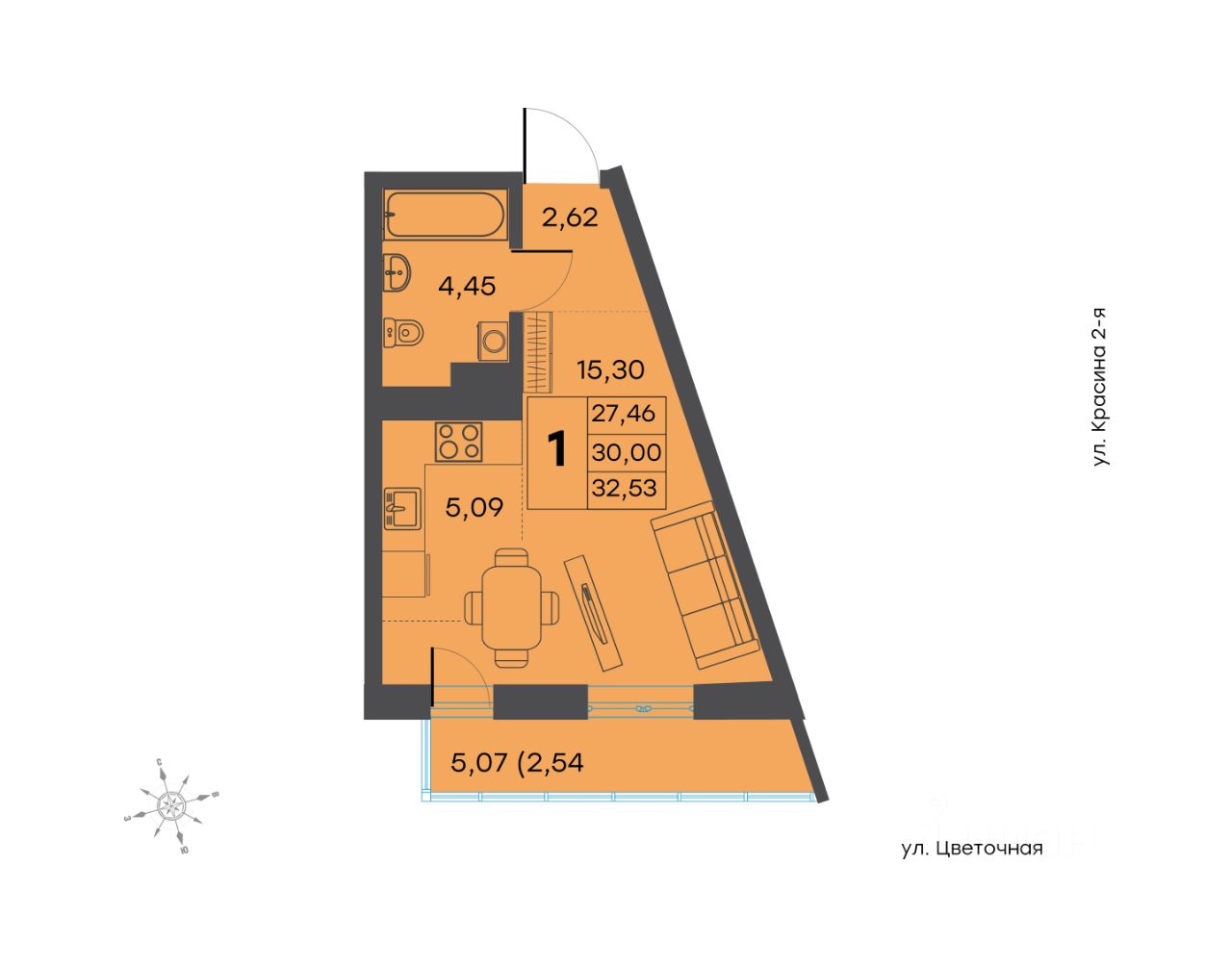 Купить квартиру-студию 30м² ул. 2-я Красина, 64, Тверь, Тверская область -  база ЦИАН, объявление 284752578