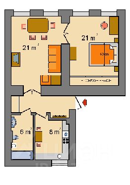 2-комн.кв., 60 м², этаж 2
