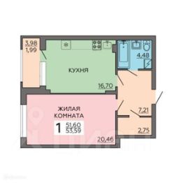 1-комн.кв., 54 м², этаж 5