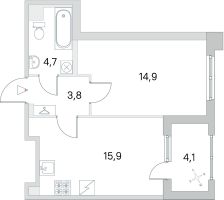 1-комн.кв., 41 м², этаж 1