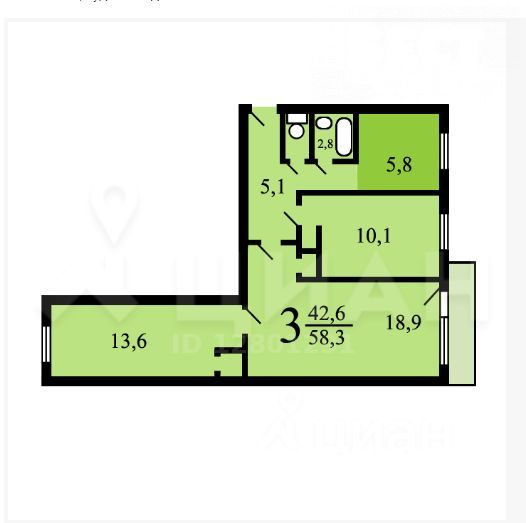 Планировка этой квартиры по данным Циан
