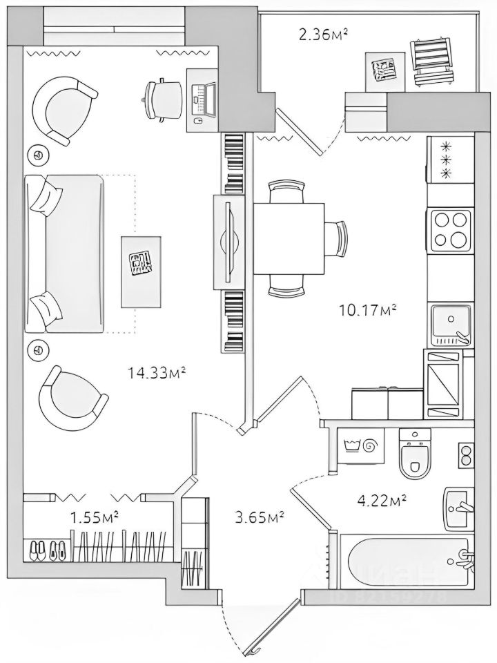 Планировка этой квартиры по данным Циан