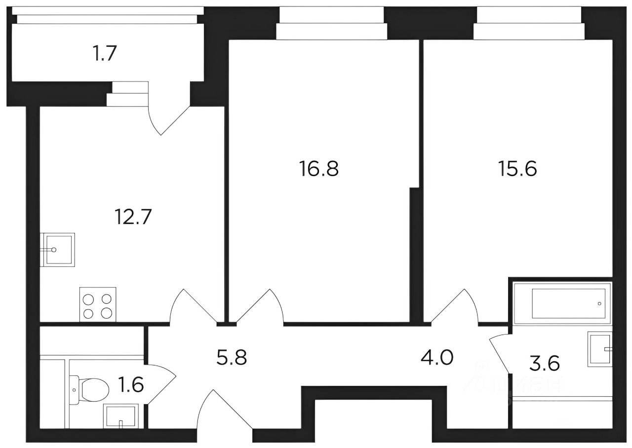 Планировка этой квартиры по данным Циан