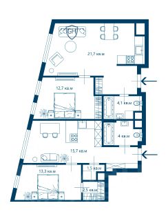 4-комн.апарт., 86 м², этаж 3