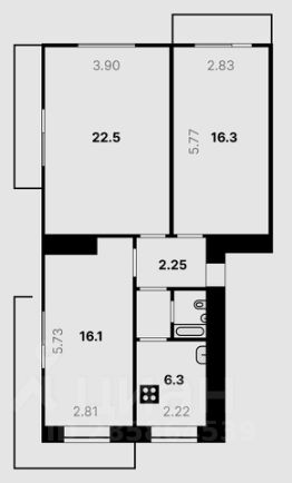 3-комн.кв., 68 м², этаж 3