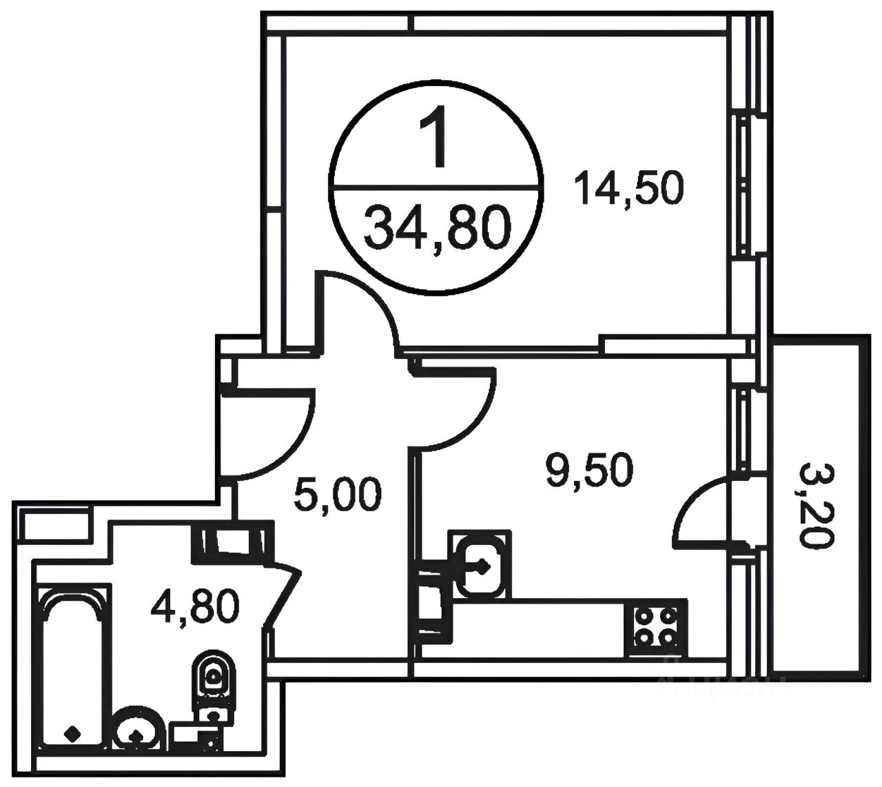 Планировка этой квартиры по данным Циан