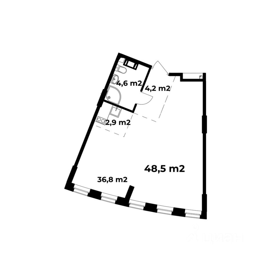 Продажа однокомнатных апартаментов 48,5м² ул. Родионова, Нижний Новгород,  Нижегородская область, м. Горьковская - база ЦИАН, объявление 284922457