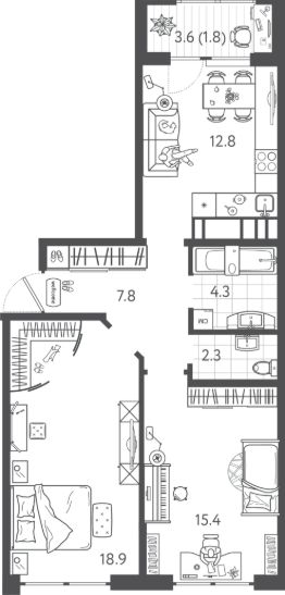 2-комн.кв., 63 м², этаж 5