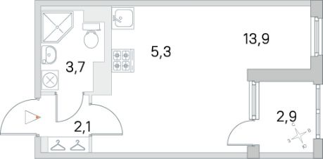 студия, 26 м², этаж 3