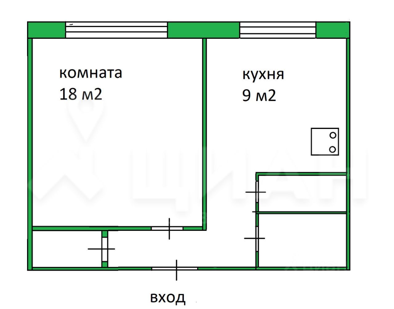Планировка этой квартиры по данным Циан