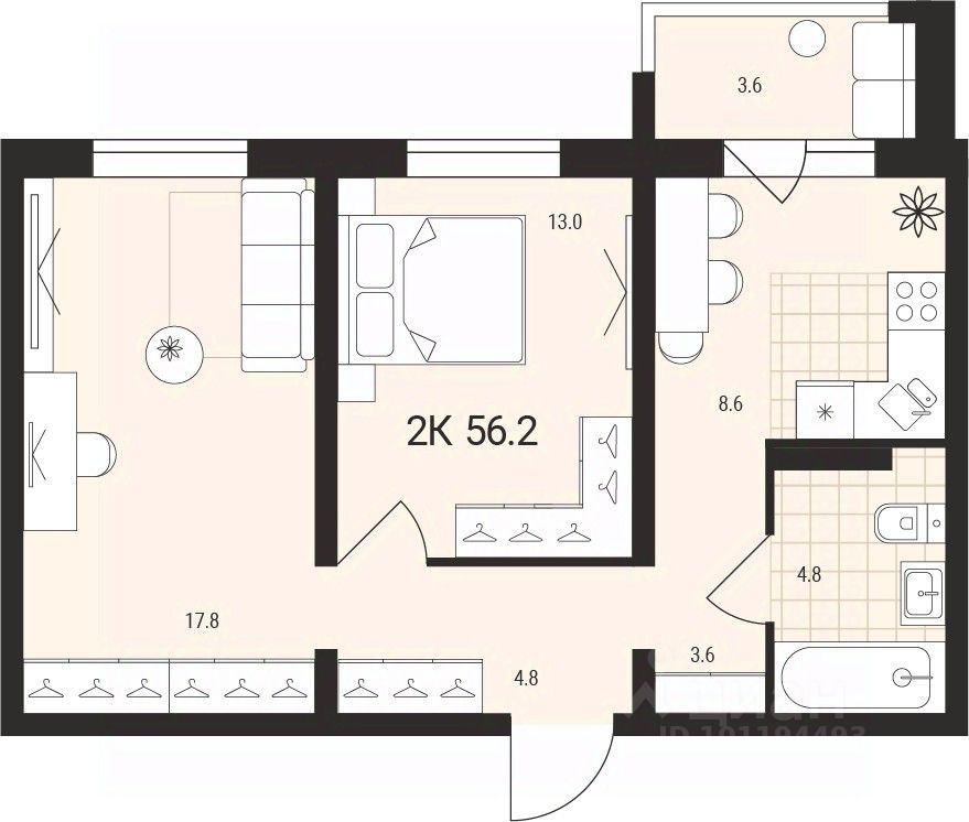 Продается2-комн.квартира,56,2м²