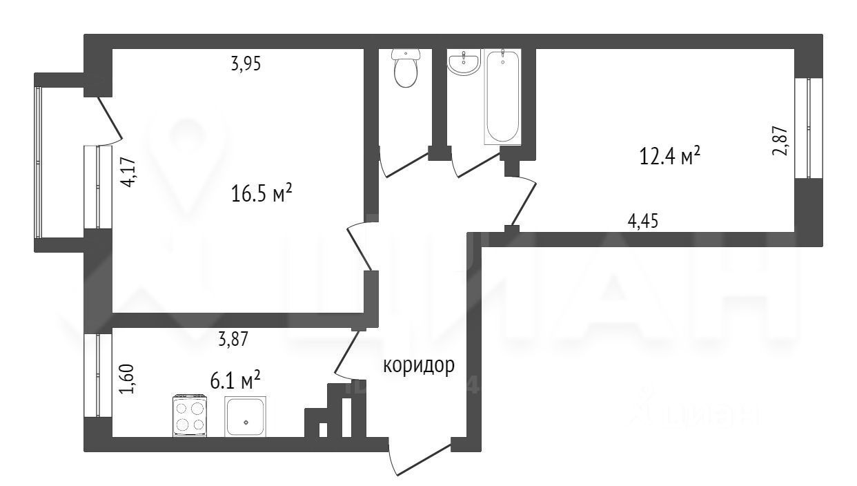 Планировка этой квартиры по данным Циан